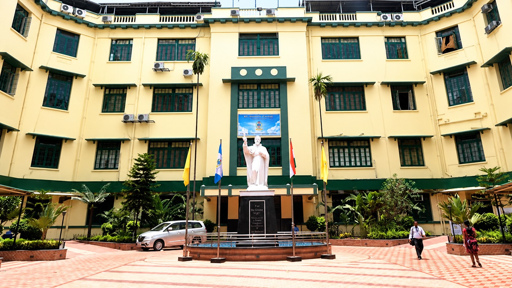 The College quadrangle and the statue of St. Francis Xavier